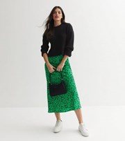 New Look Green Ditsy Floral Crepe Bias Cut Midi Skirt